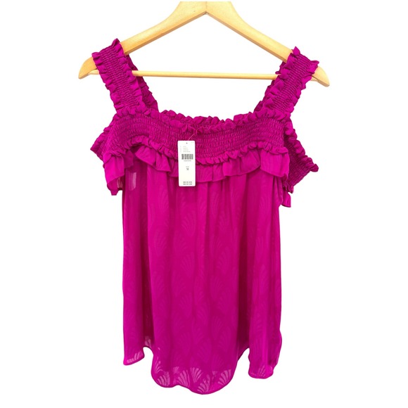 Anthropologie Tops - Anthropologie Pink Smocked Ruffle Off Shoulder Top Size M NEW Brunch Whimsical